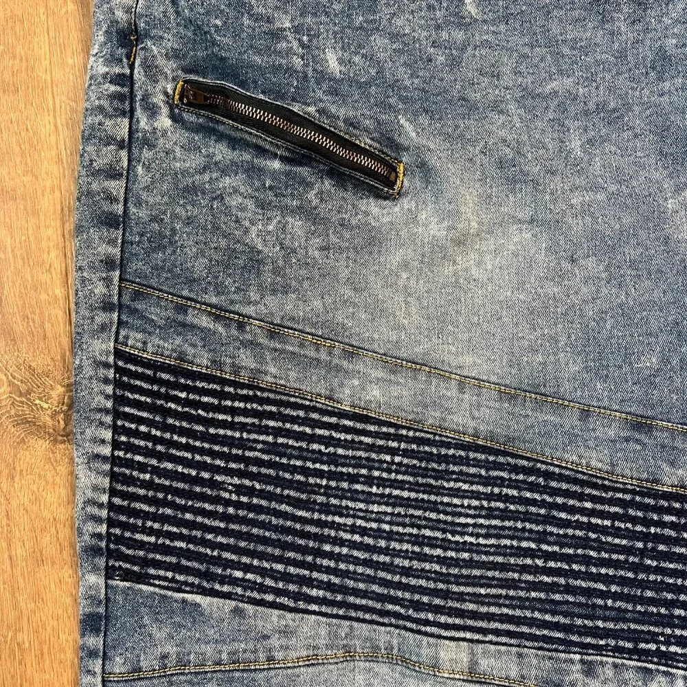 Akademiks Jeanius Retro Acid Washed Jean Shorts Zip Pockets Sz 50
